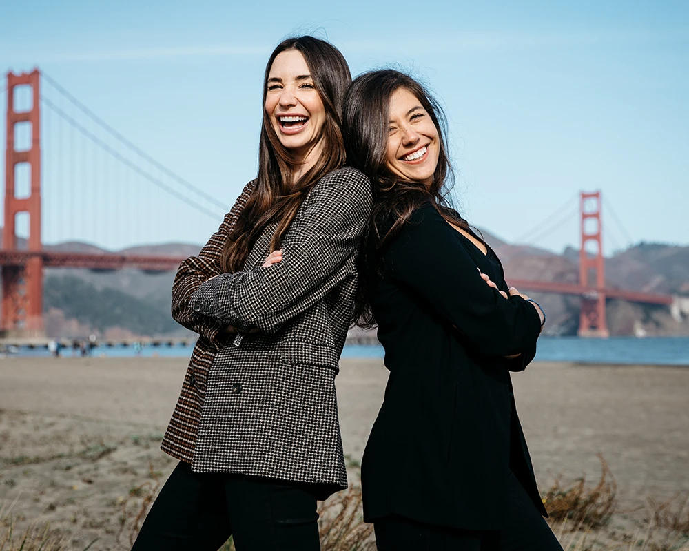 Me and Tara in front of the Golden Gate bridge, standing back to back, smiling